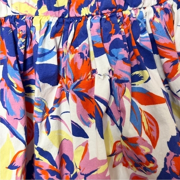 PETER SOM Floral Print Cotton Puff Short Sleeve Crew Neck Babydoll Mini Dress 12 - Picture 9 of 9